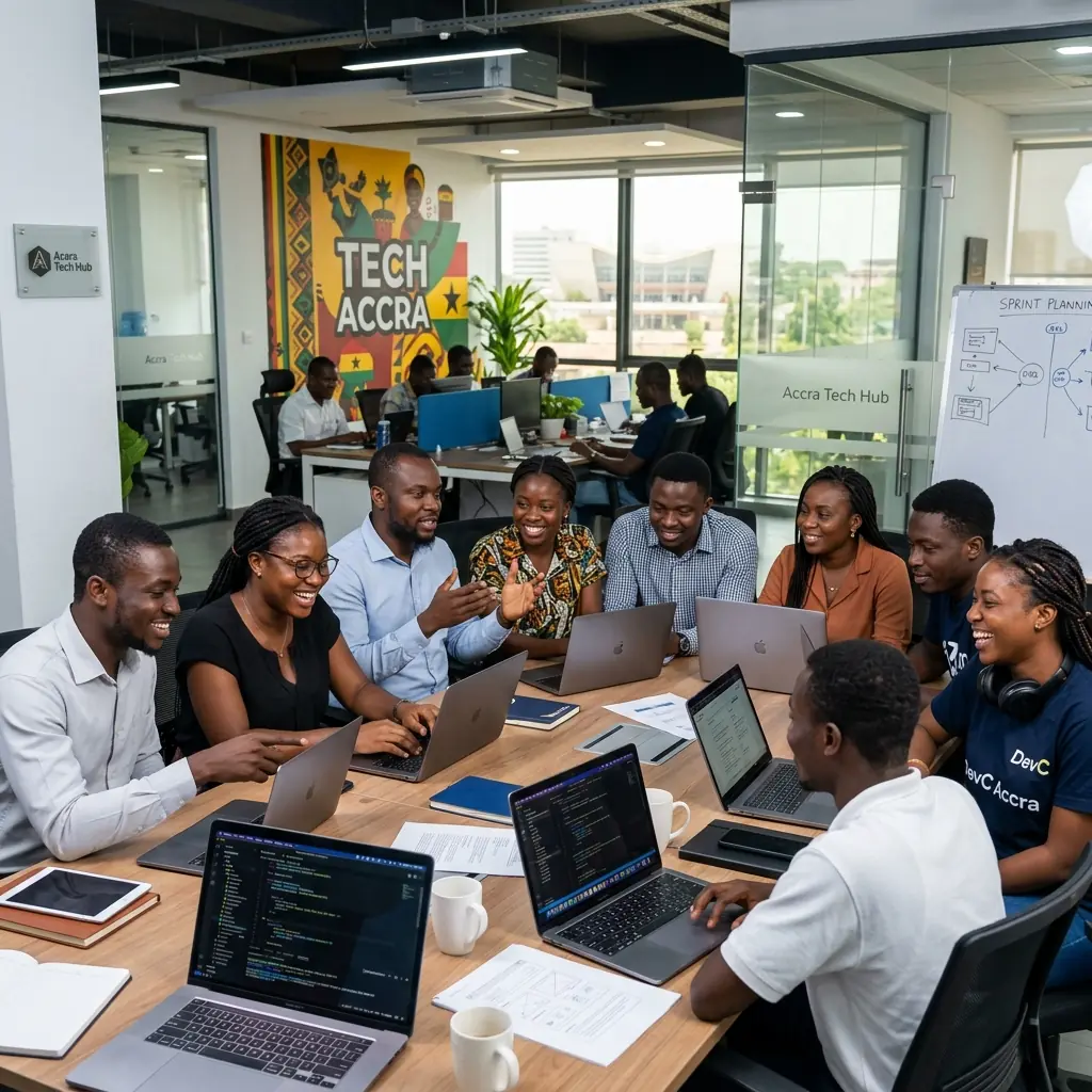 Rootech IT Solutions software development team collaborating in Accra
